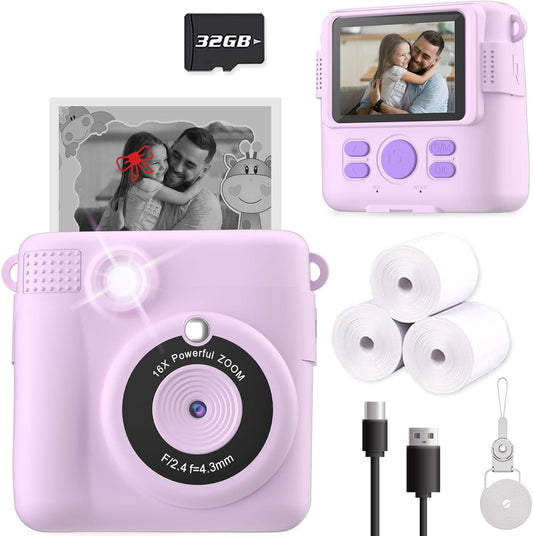 Instant Print Camera for Kids, Christmas Birthday Gifts for Girls Boys Age 3-12,Kids Digital Cameras for Toddler, with 32GB SD Card-Purple