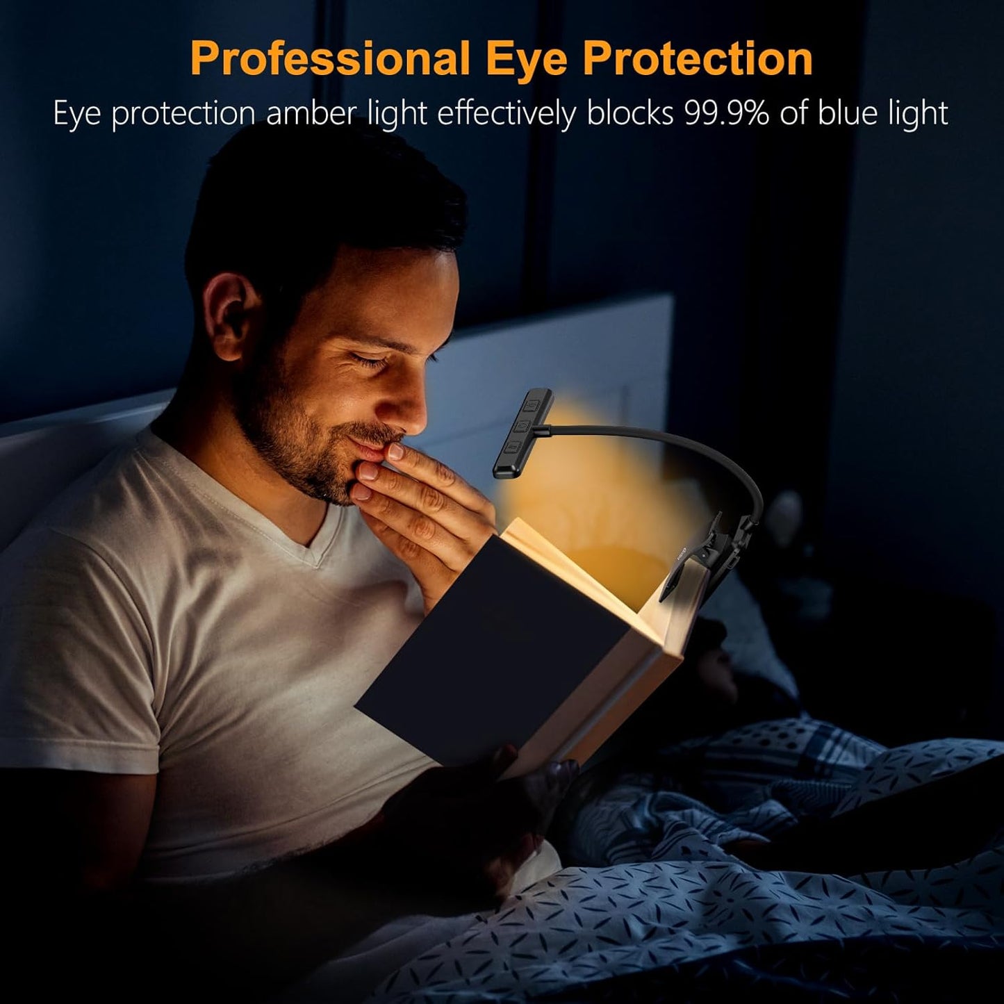 Rechargeable Clip-On Book Light – 3 Color Temperatures, 90H Runtime, Eye-Caring Reading Lamp