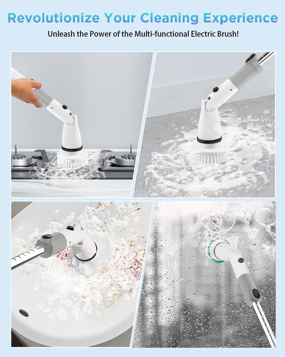 Electric Spin Scrubber, Cordless Power Brush Floor Scrubber with Adjustable Extension Arm and 4 Replaceable Bathroom Cleaning Brush Heads, Ideal for Tub, Tile, and Floor Cleaning