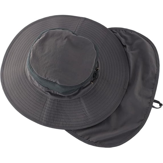 UPF50+ Mesh Sun Hat - Wide Brim Fishing Hat with Neck Flap for Men & Women, Outdoor Breathable Bucket Cap