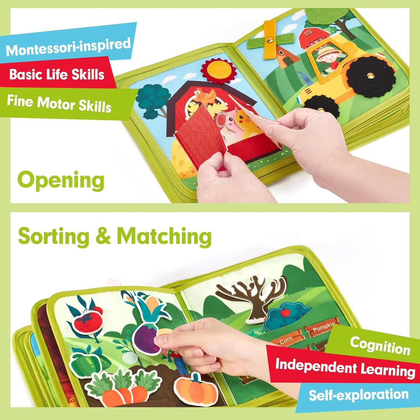 Montessori Busy Book for Toddlers 1-3 - Educational Quiet Activity Toy with Sensory Play, Travel Toy & Gift for 1 Year Old Boy or Girl
