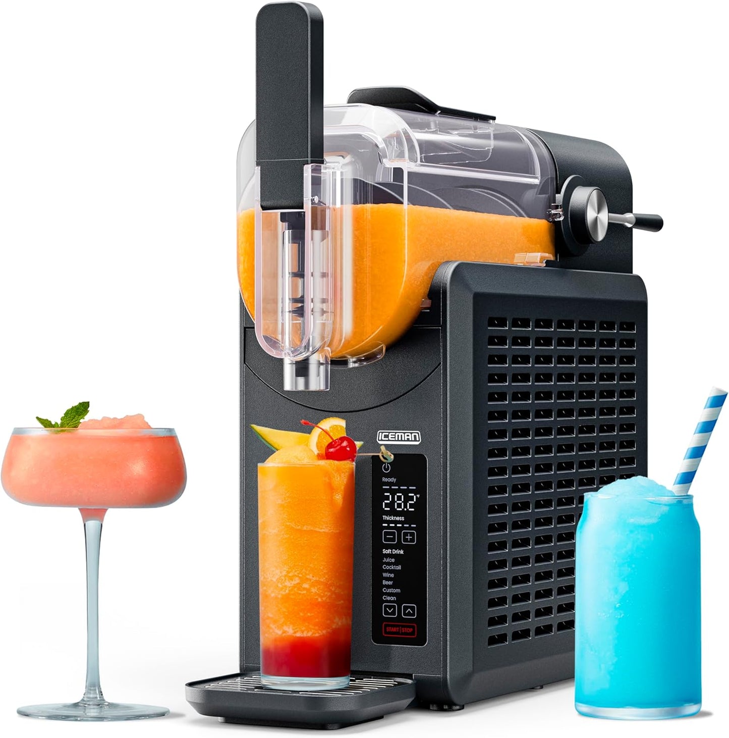 Frozen Drink Maker - Slushie Machine with 5 Presets + Custom Option, Easy-Dispensing Lever for Margaritas & Frappes, Black
