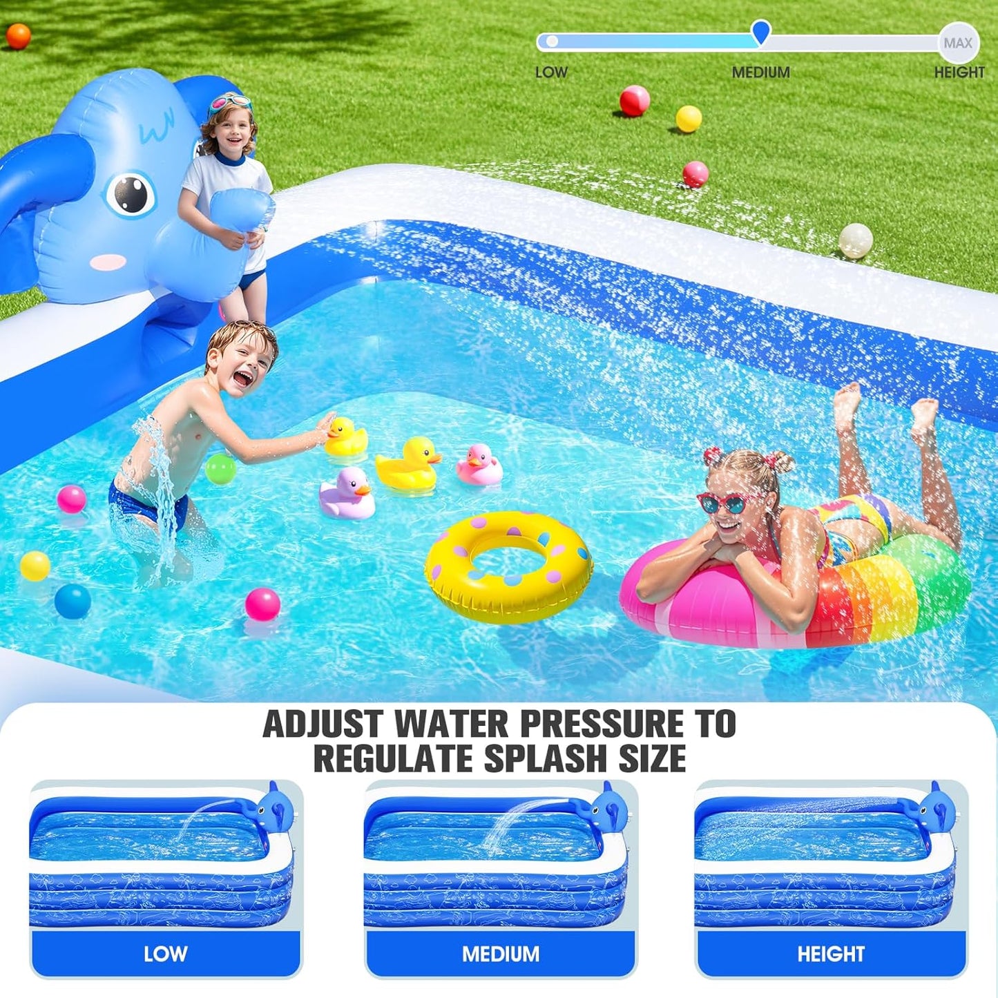 Inflatable Pools with Sprinkler, Upgraded Elephant Inflatable Swimming Pool, Kids Pools for Backyard, Large Inflatable Pool for Adults Blow up Pools, Oversized Thickened Family Inflatable Pool