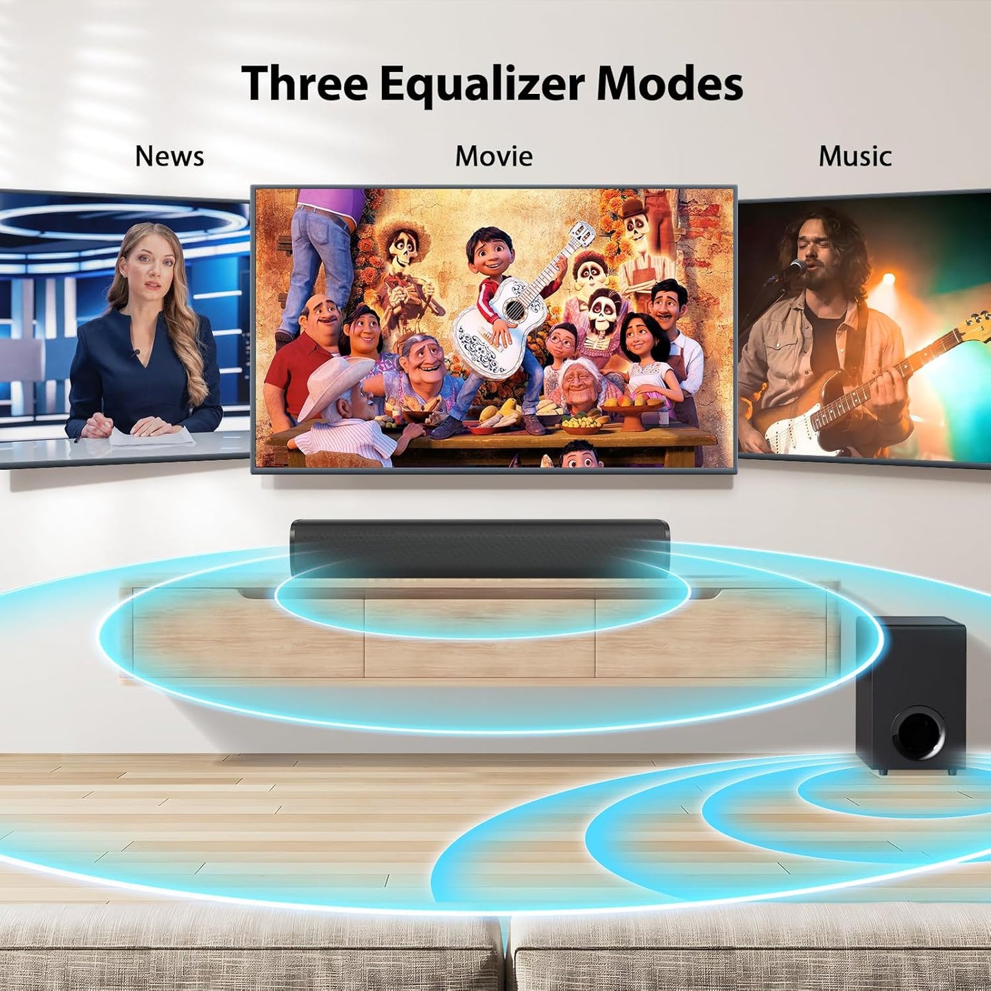 Sound Bar for TV with Big Powerful 110W Subwoofer Deep Bass Bluetooth 5.4 ARC Optical AUX Bluetooth Connect