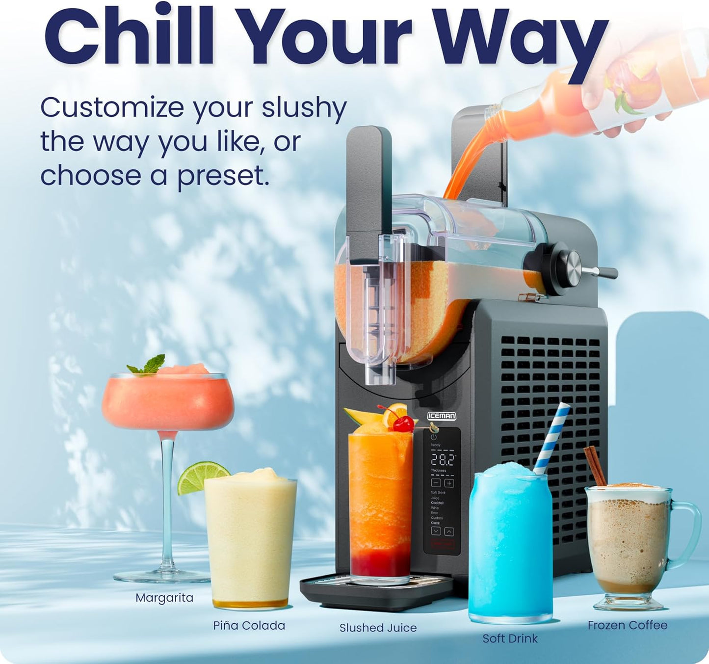 Frozen Drink Maker - Slushie Machine with 5 Presets + Custom Option, Easy-Dispensing Lever for Margaritas & Frappes, Black
