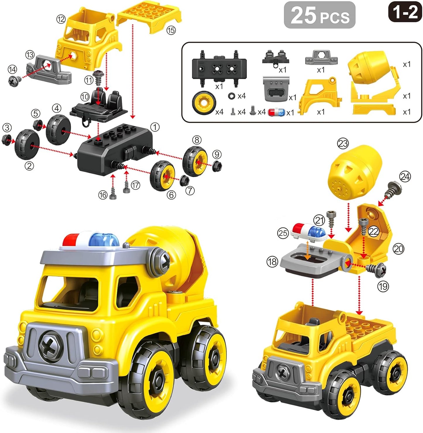 4-in-1 Take Apart Construction Vehicles – DIY Engineering Building Toy Set for Kids Ages 3-8