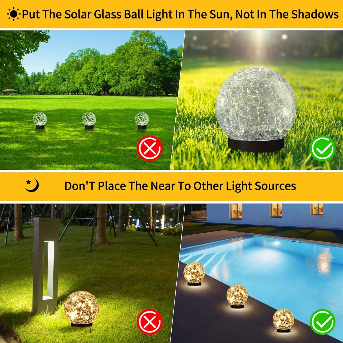Outdoor 4 Pcs Solar Globe Lights - Waterproof Cracked Glass Ball Orbs for Garden & Patio