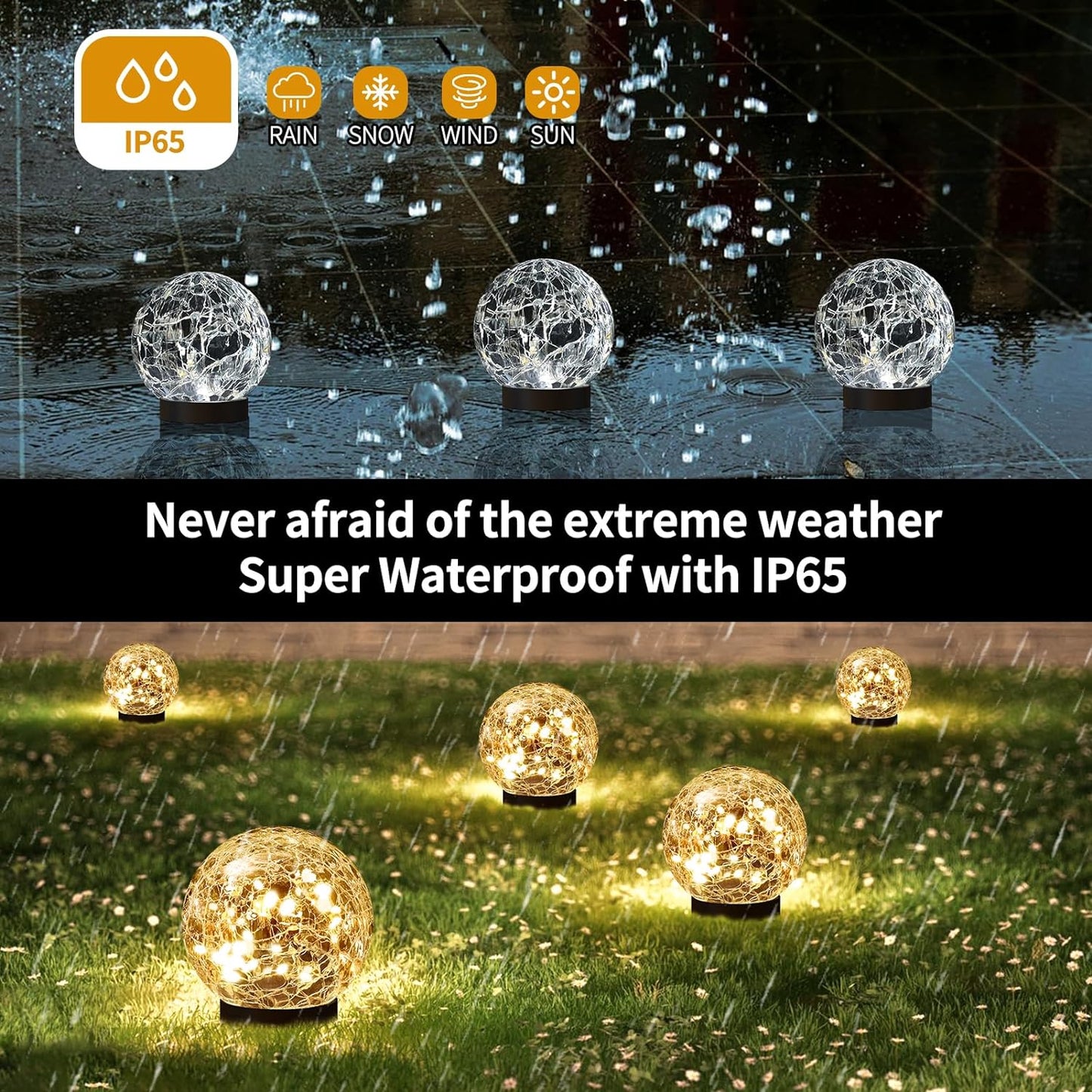 Outdoor 4 Pcs Solar Globe Lights - Waterproof Cracked Glass Ball Orbs for Garden & Patio