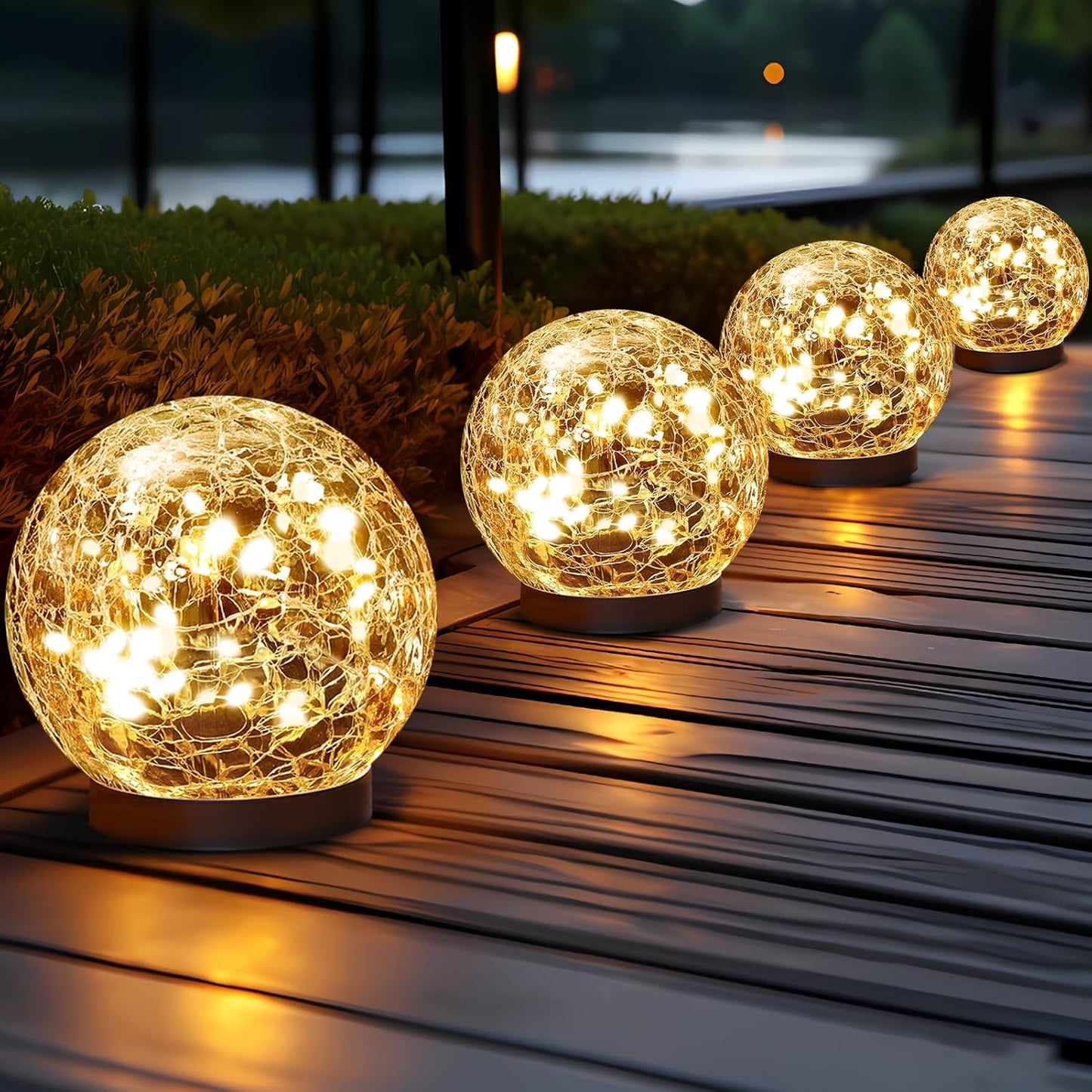 Outdoor 4 Pcs Solar Globe Lights - Waterproof Cracked Glass Ball Orbs for Garden & Patio