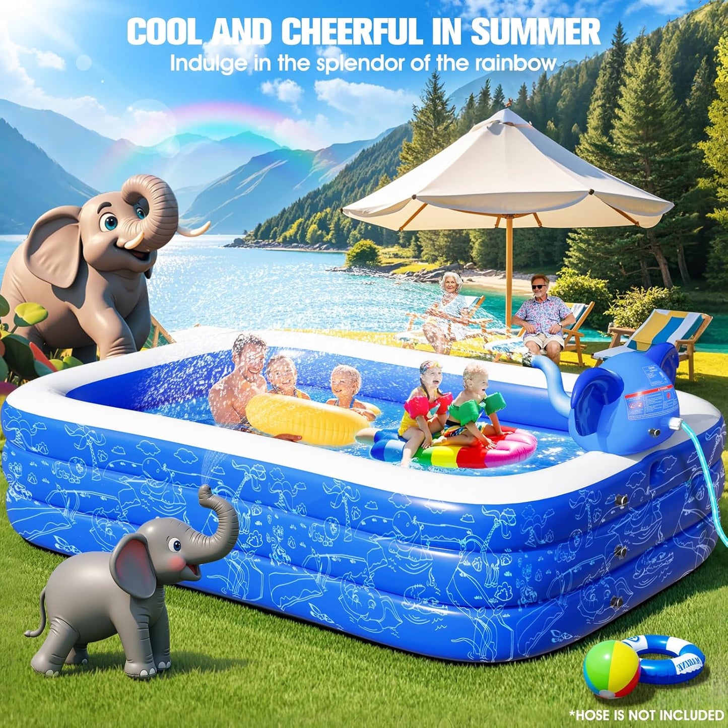 Inflatable Pools with Sprinkler, Upgraded Elephant Inflatable Swimming Pool, Kids Pools for Backyard, Large Inflatable Pool for Adults Blow up Pools, Oversized Thickened Family Inflatable Pool
