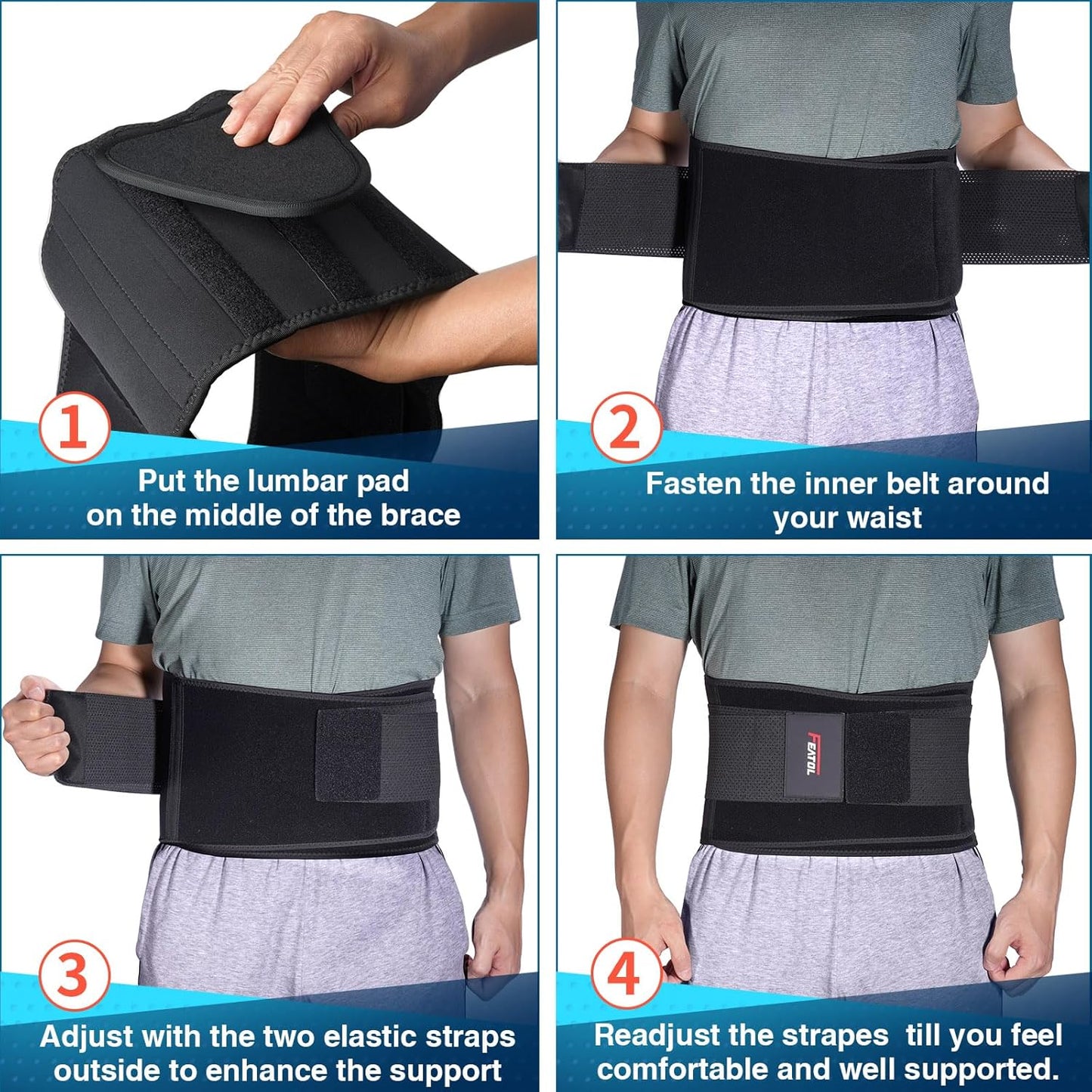 Back Brace Support Belt-Lumbar Support Back Brace for Back Pain, Adjustable Support Straps-Lower Back Brace for Men & Women