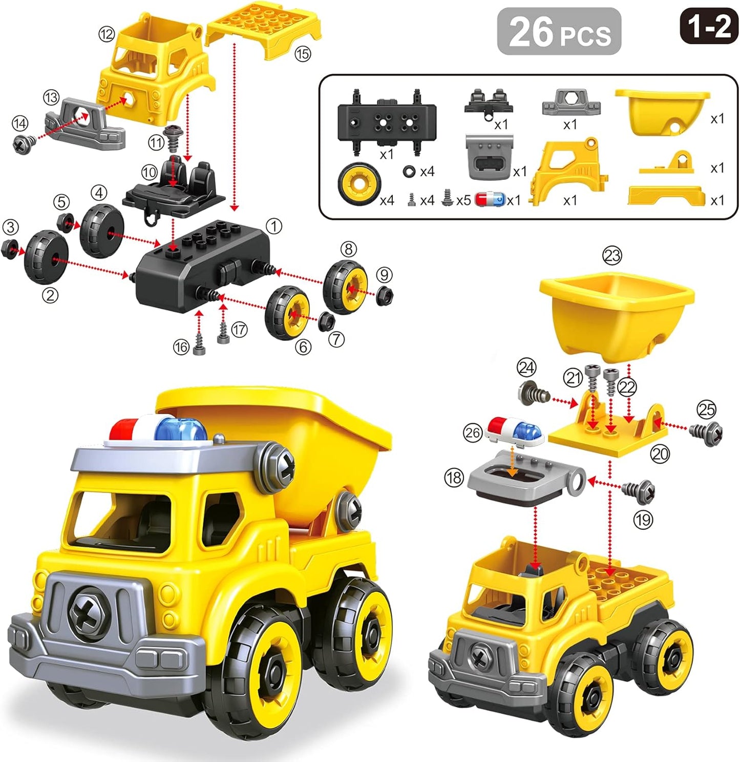 4-in-1 Take Apart Construction Vehicles – DIY Engineering Building Toy Set for Kids Ages 3-8