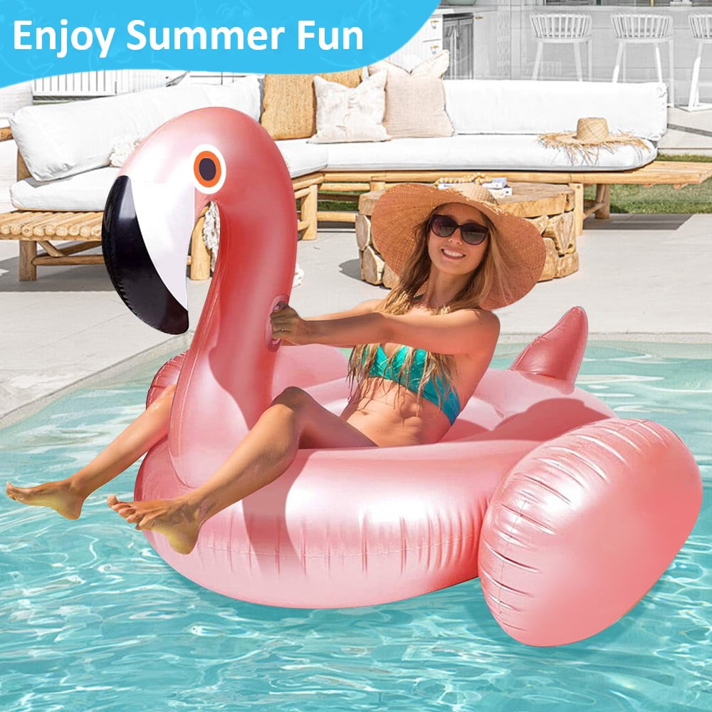 Pink Flamingo Animal Pool Float, Inflatable Floatie Tube, Blow Up Swim Ring, Outdoor Summer Pool Party Water Toy