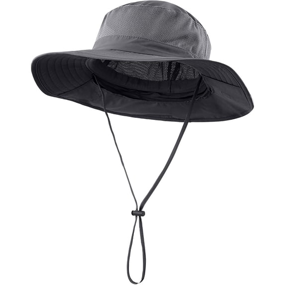 UPF50+ Mesh Sun Hat - Wide Brim Fishing Hat with Neck Flap for Men & Women, Outdoor Breathable Bucket Cap