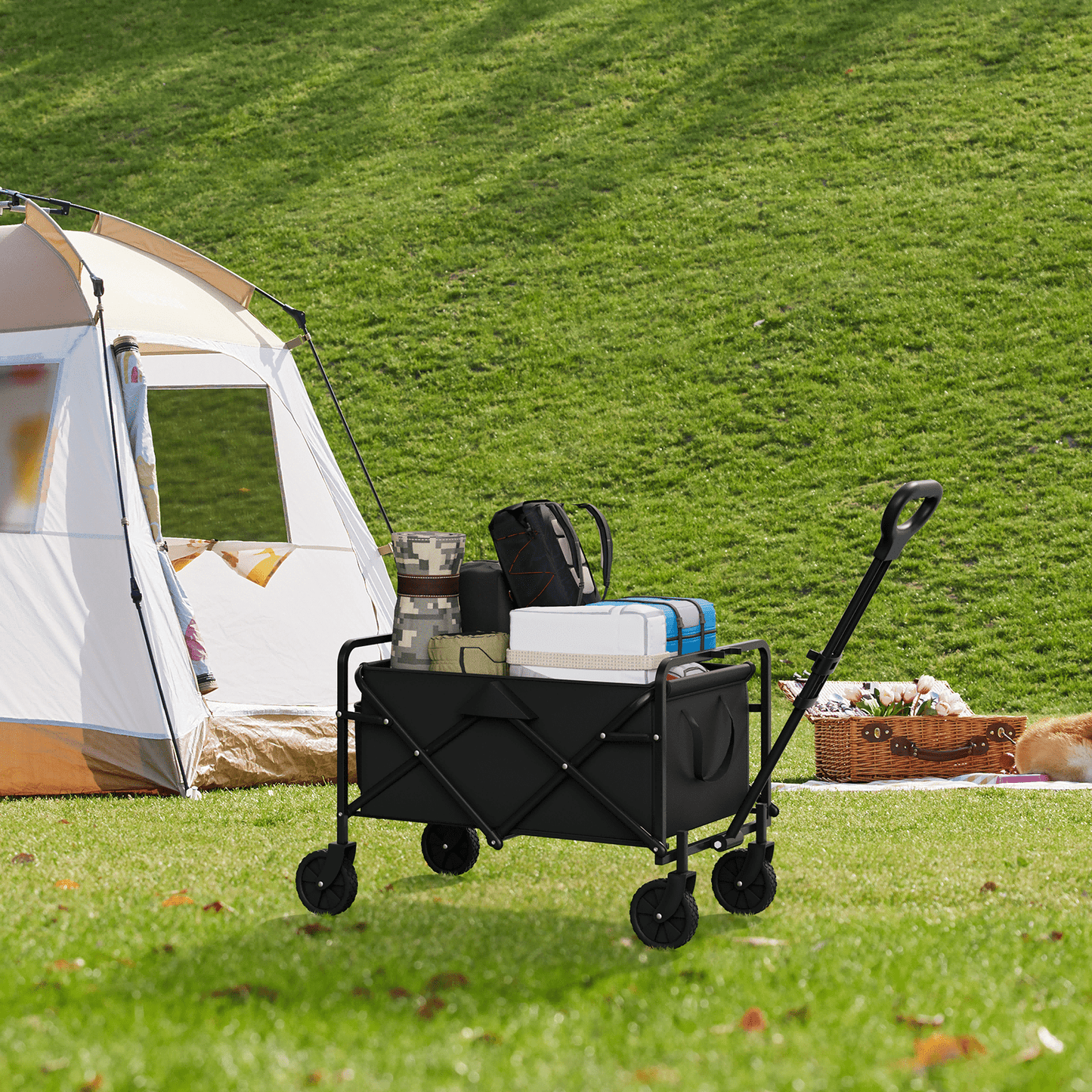 Folding Wagon Portable Large Capacity Collapsible for Sports, Shopping, Camping