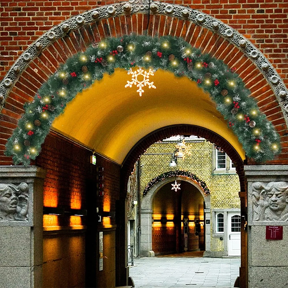 2 Pcs 6ft Pre-Lit Christmas Garland with 40 Waterproof LED Lights, Pine Cones & Berries, 200 Branches Christmas Decoration