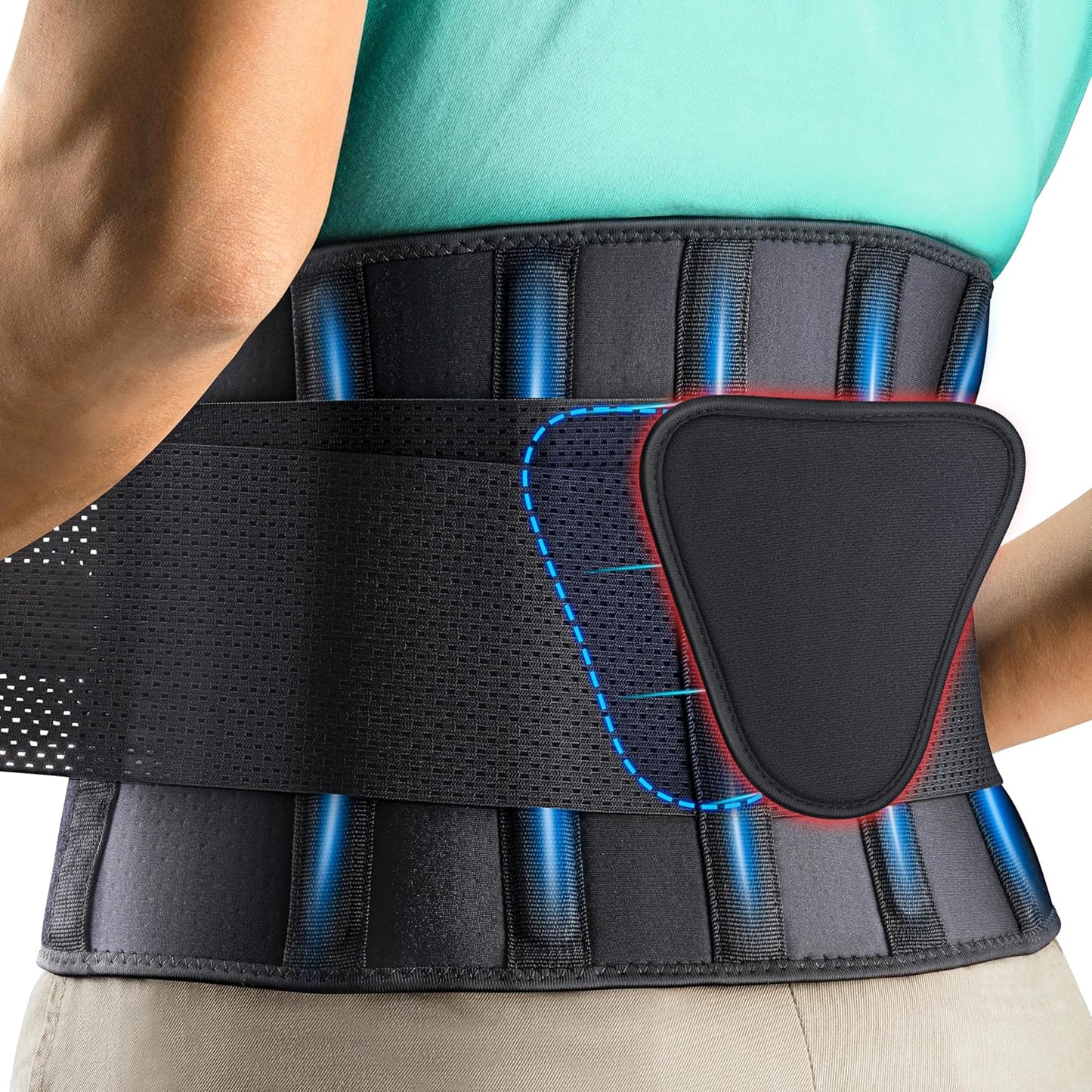 Back Brace Support Belt-Lumbar Support Back Brace for Back Pain, Adjustable Support Straps-Lower Back Brace for Men & Women