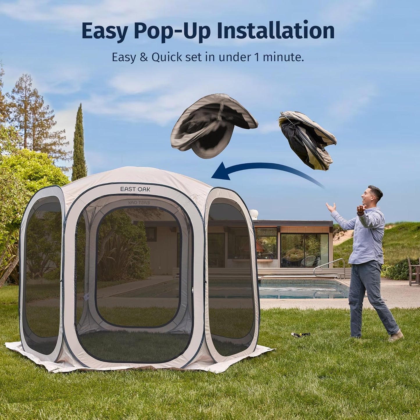 Pop-Up Screen Tent 10x10ft – Portable Canopy for Patio & Backyard, Includes Carry Bag, Beige