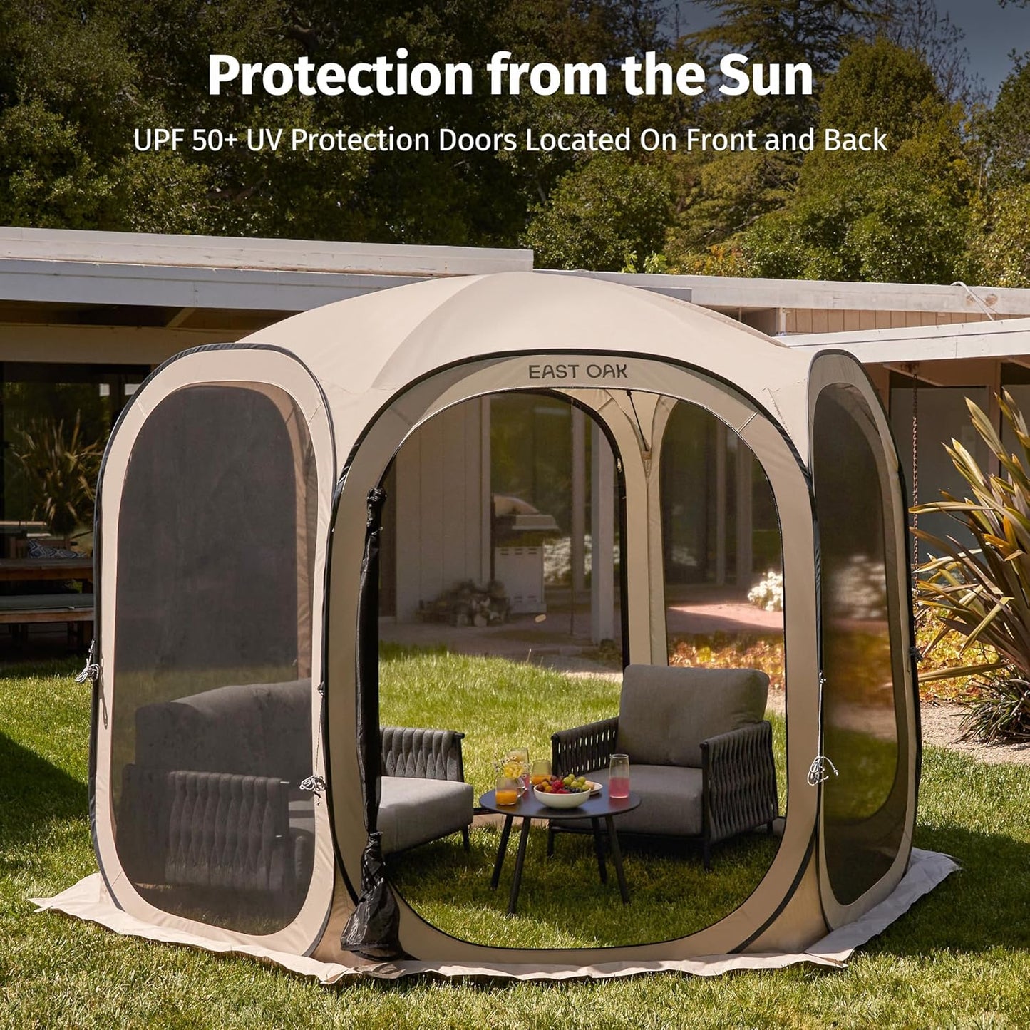 Pop-Up Screen Tent 10x10ft – Portable Canopy for Patio & Backyard, Includes Carry Bag, Beige