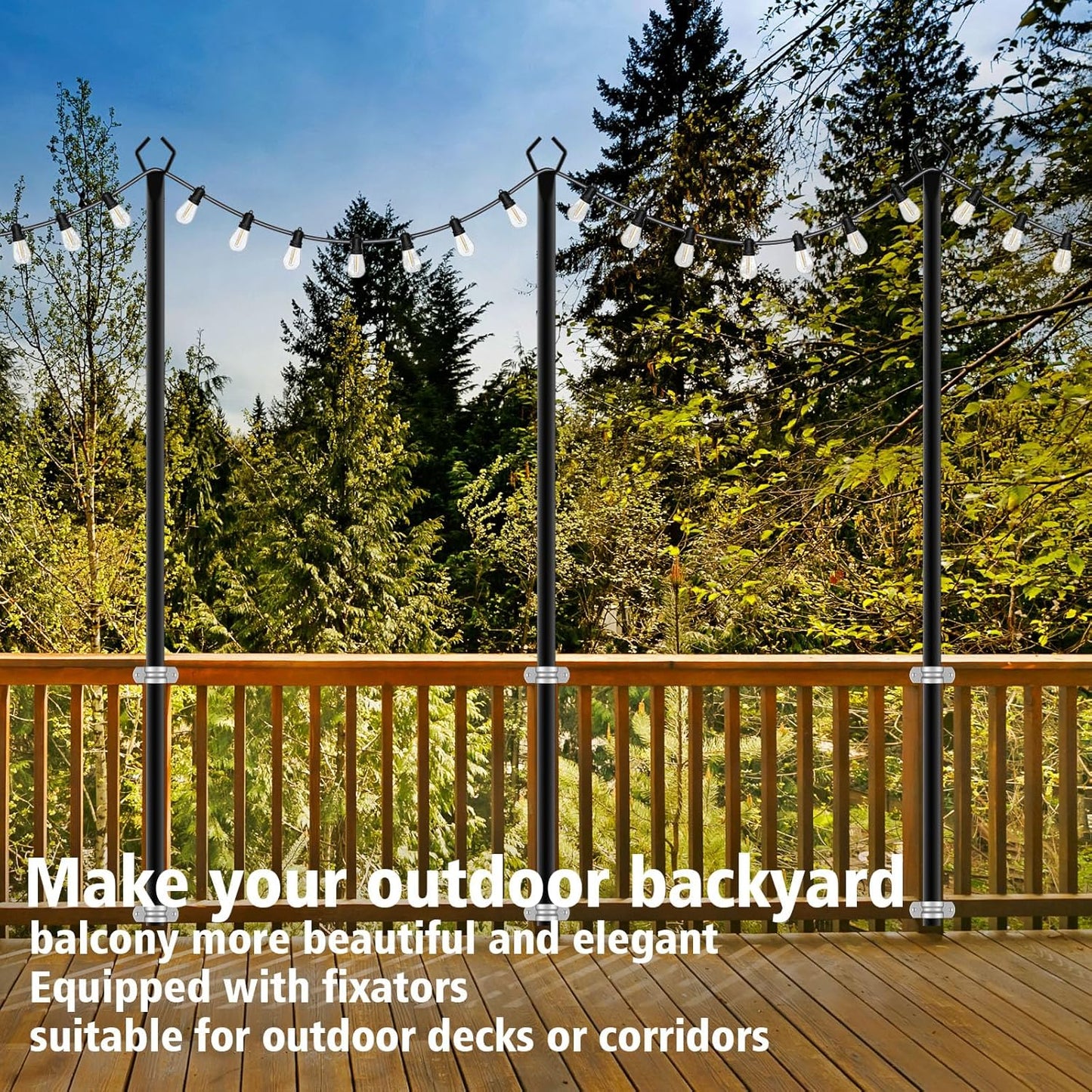 4 Pack Metal Outdoor Light Poles – 8.85ft Tall Stands with Brackets for String Lights