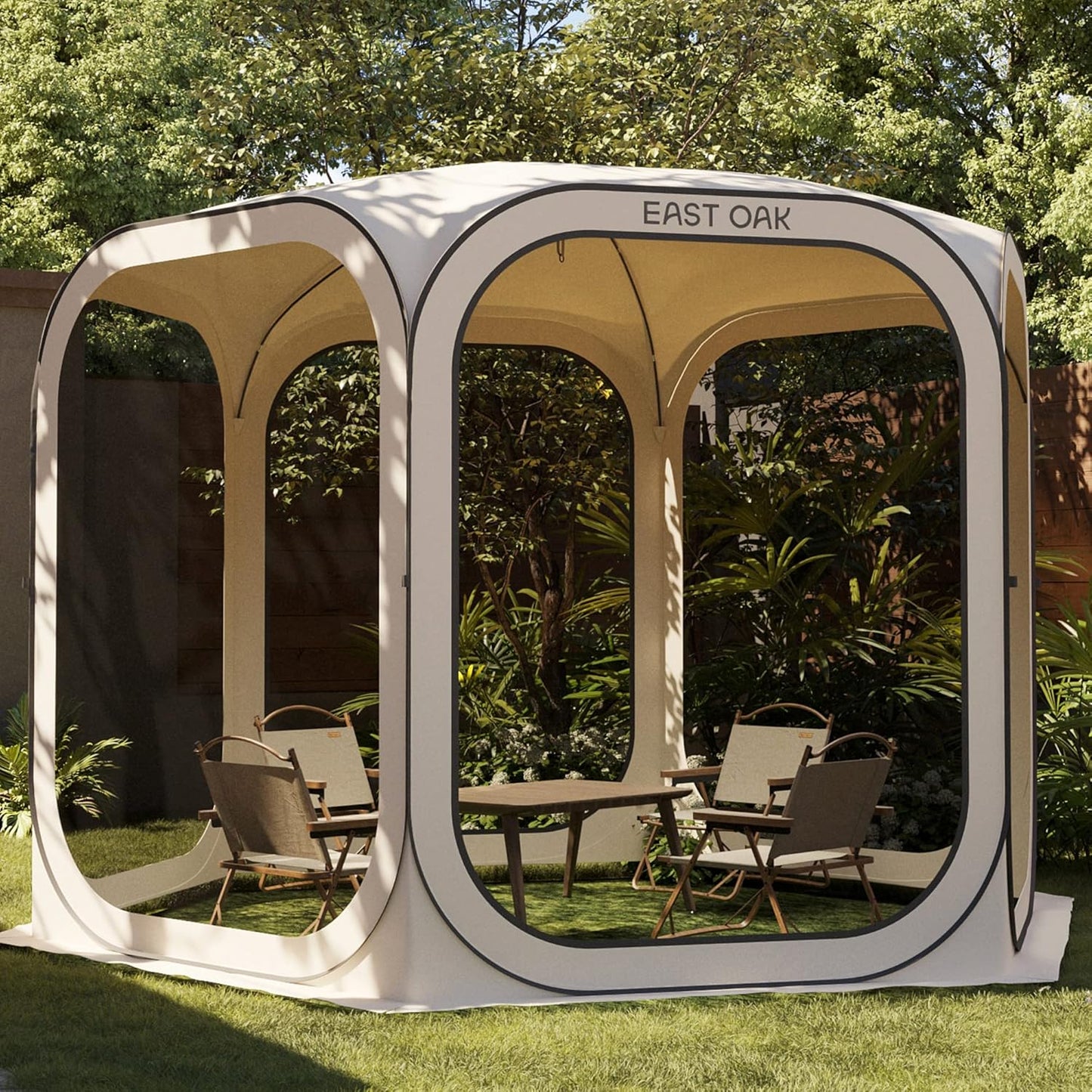 Pop-Up Screen Tent 10x10ft – Portable Canopy for Patio & Backyard, Includes Carry Bag, Beige