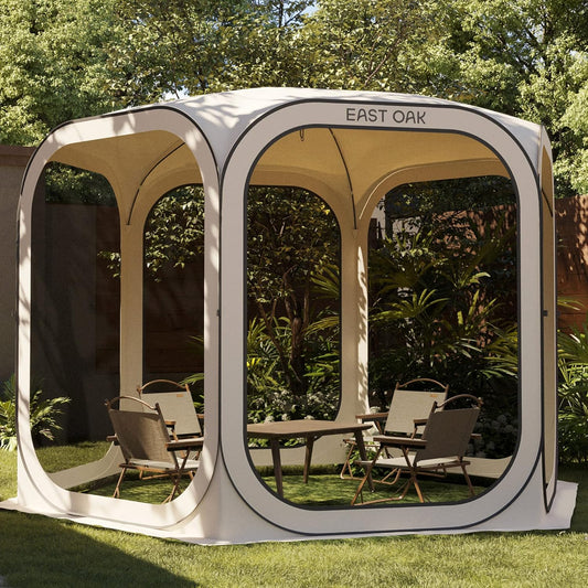 Pop-Up Screen Tent 10x10ft – Portable Canopy for Patio & Backyard, Includes Carry Bag, Beige