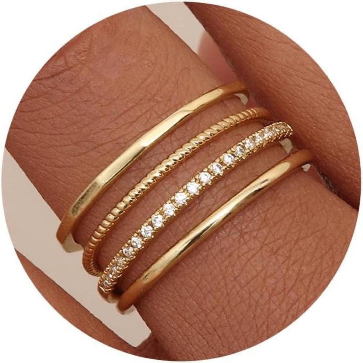 14K Gold Filled 1.3Mm Thin Stackable Rings For Women - Minimalist Non Tarnish Half Cubic Zirconia Band Rings - Dainty Trendy Statement Stacking Rings Set Size 5-10