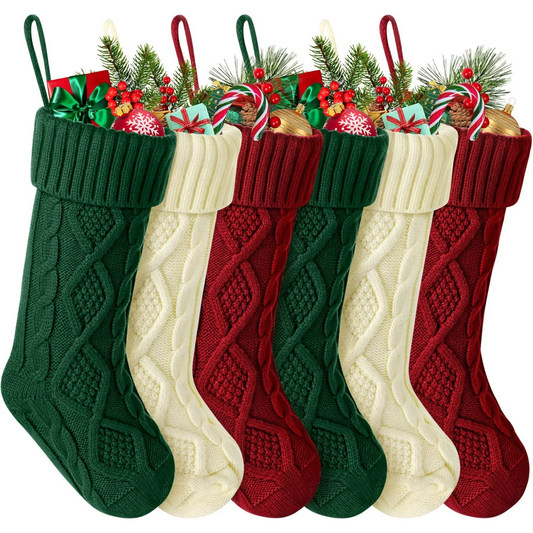 Knit Christmas Stockings 18" Rustic Farmhouse Stocking 6 Pack