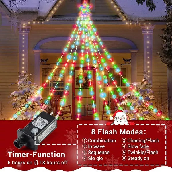 25.8ft Christmas String Lights 350 LED Star Waterfall Lights Christmas Fairy Lights 8 Modes Multicolor Xmas Decor