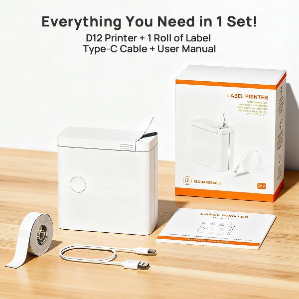 Bluetooth Mini Label Maker Machine, Rechargeable Thermal Label Printer, Portable Wireless Label Maker, Compatible with iOS Android, White