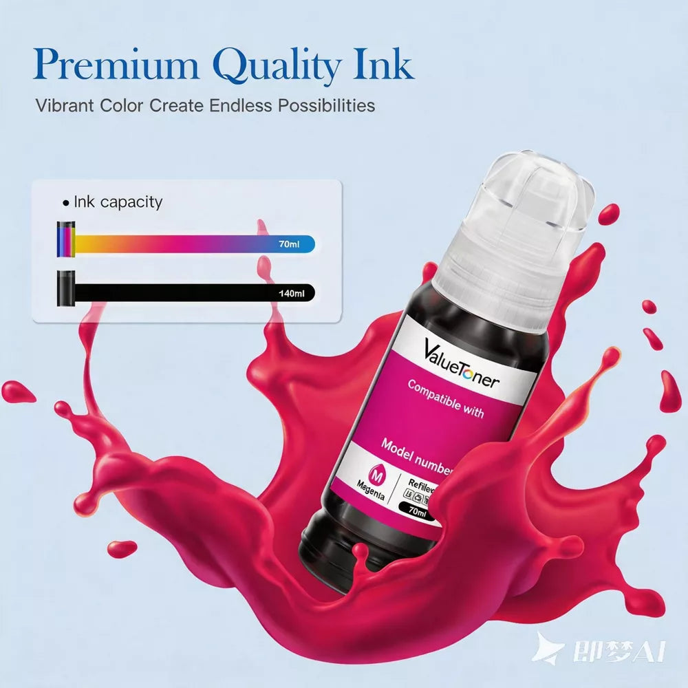 Replacement Ink Refill Bottles for Epson 522, High Capacity 5-Pack for EcoTank ET-2800 ET-2720 ET-4800