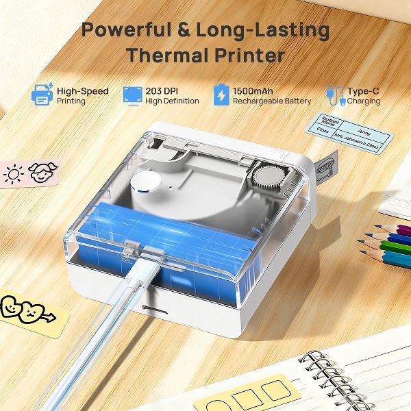 Bluetooth Mini Label Maker Machine, Rechargeable Thermal Label Printer, Portable Wireless Label Maker, Compatible with iOS Android, White