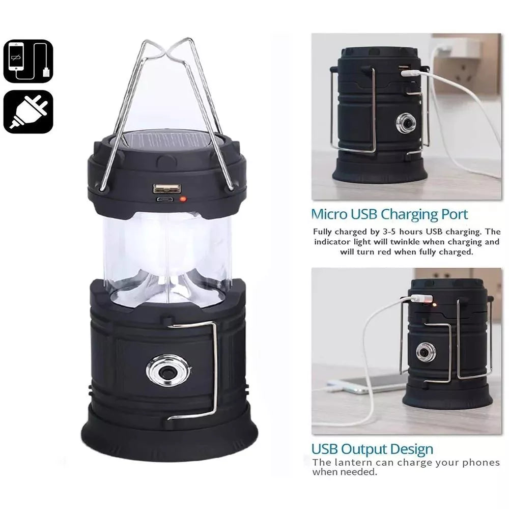 Solar Rechargeable LED Waterproof Camping Lantern Outdoor Portable Lights for Emergency