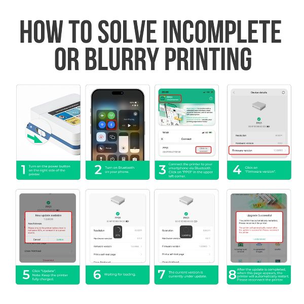 Portable Photo Printer, PP03 Color Mini Photo Printer for iPhone & Android, with 50 Sheets of Photo Paper, Bluetooth Printer for Family, White