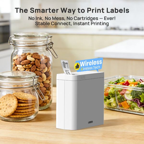 Bluetooth Mini Label Maker Machine, Rechargeable Thermal Label Printer, Portable Wireless Label Maker, Compatible with iOS Android, White