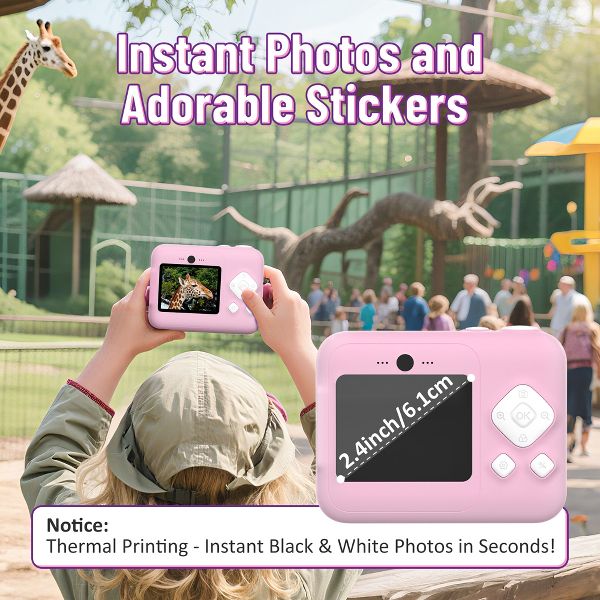 Kids Instant Print Camera, 1080P Digital Camera with 32GB SD Card & 3 Paper Rolls. Christmas Birthday Gift for 4-10 Year Old Girls Boys, Pink