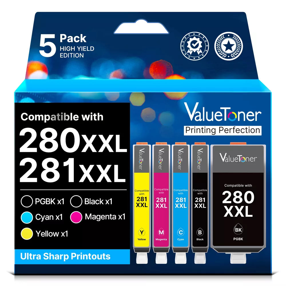 Compatible Canon 280/281XXL Ink Cartridges 5-Pack for Pixma TR8620/TS6320/TR7520