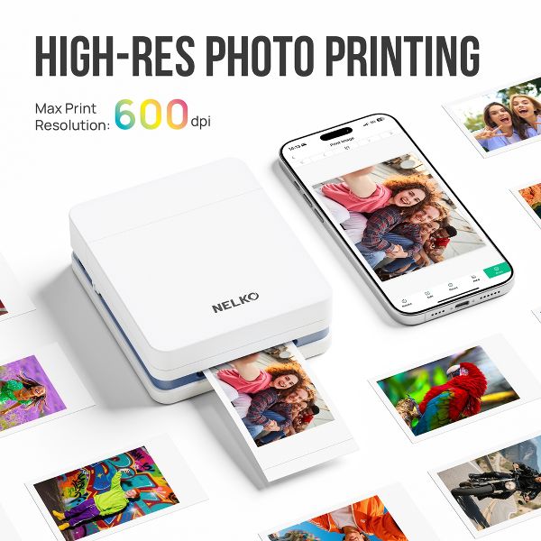 Portable Photo Printer, PP03 Color Mini Photo Printer for iPhone & Android, with 50 Sheets of Photo Paper, Bluetooth Printer for Family, White