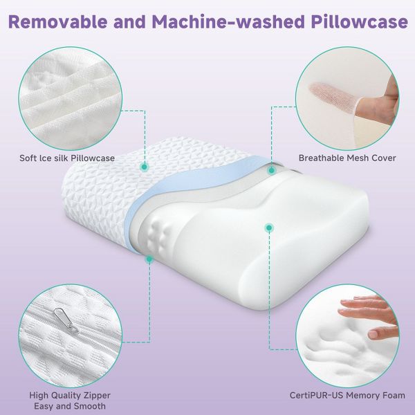 Orthopedic Contour Neck Pillow with Odorless Memory Foam - Perfect for All Sleeping Positions