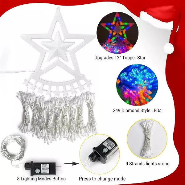 25.8ft Christmas String Lights 350 LED Star Waterfall Lights Christmas Fairy Lights 8 Modes Multicolor Xmas Decor