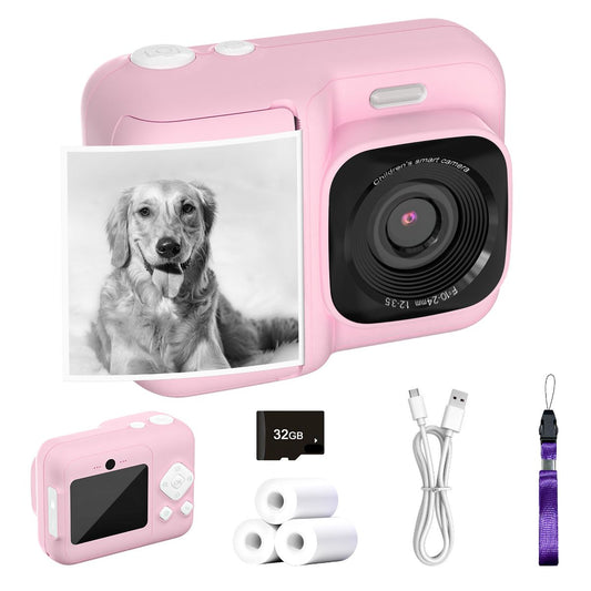Kids Instant Print Camera, 1080P Digital Camera with 32GB SD Card & 3 Paper Rolls. Christmas Birthday Gift for 4-10 Year Old Girls Boys, Pink