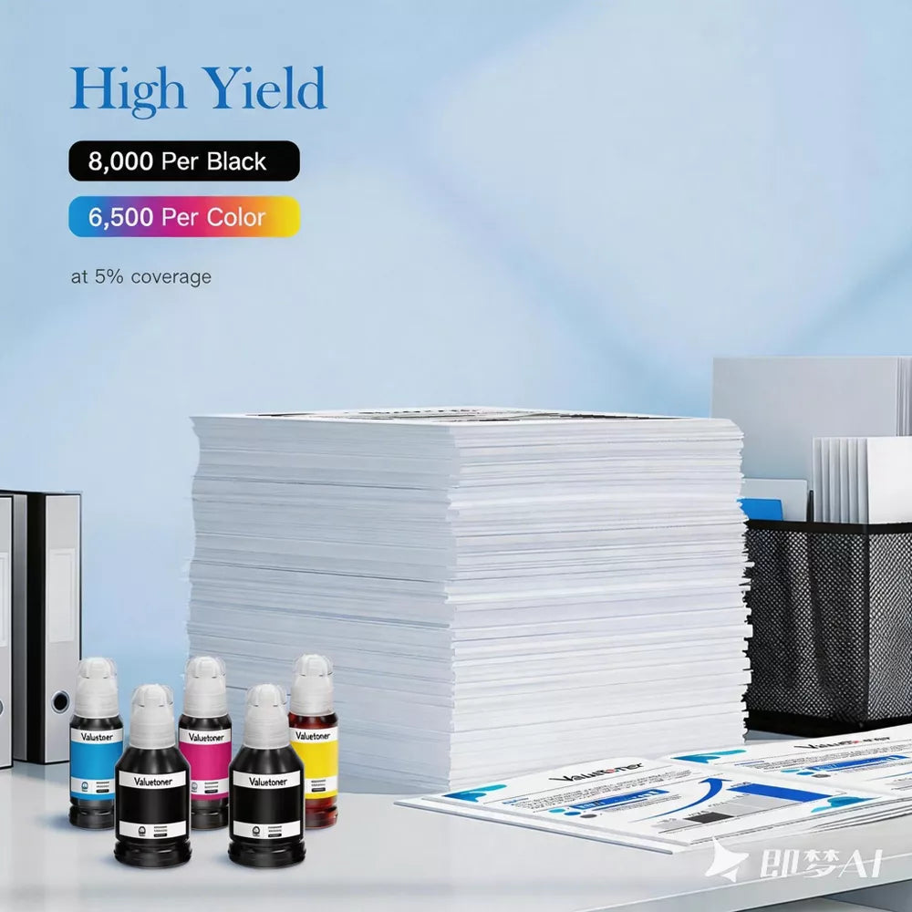 Replacement Ink Refill Bottles for Epson 522, High Capacity 5-Pack for EcoTank ET-2800 ET-2720 ET-4800
