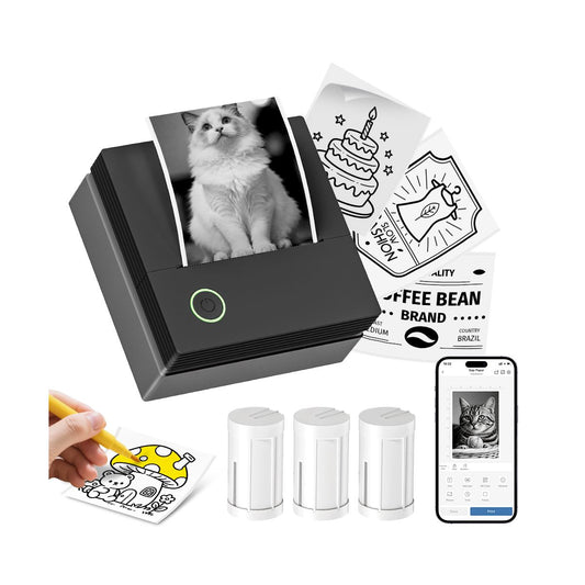 PM290C Inkless Sticker Printer: A portable Bluetooth mini printer for notes, journals & DIY. Comes with 3 paper rolls. The ideal creative gift