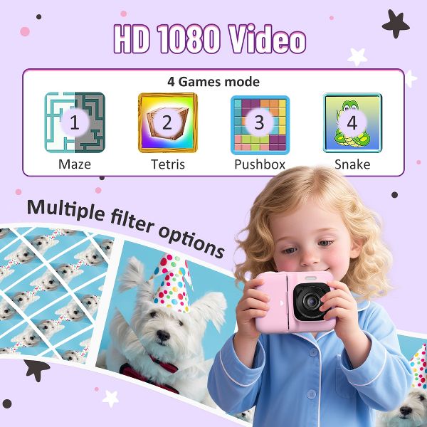 Kids Instant Print Camera, 1080P Digital Camera with 32GB SD Card & 3 Paper Rolls. Christmas Birthday Gift for 4-10 Year Old Girls Boys, Pink