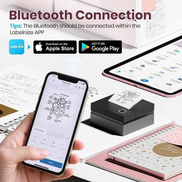 PM290C Inkless Sticker Printer: A portable Bluetooth mini printer for notes, journals & DIY. Comes with 3 paper rolls. The ideal creative gift