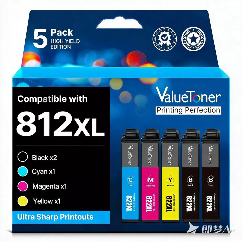 Remanufactured Epson 812XL Ink Cartridges 5-Pack for WF-7840/7820/7310, EC-C7000