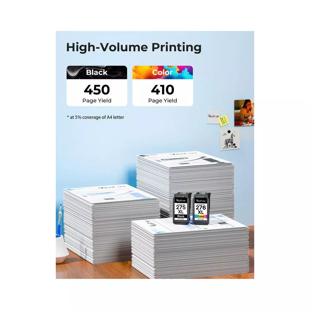 Refurbished 275/276 XL Ink Cartridges 2-Pack for Canon Pixma TR4720/TS3720/TS3522/TR4722/TS3722