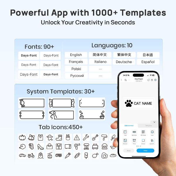 Bluetooth Mini Label Maker Machine, Rechargeable Thermal Label Printer, Portable Wireless Label Maker, Compatible with iOS Android, White