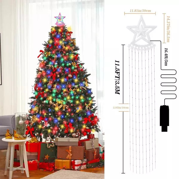 25.8ft Christmas String Lights 350 LED Star Waterfall Lights Christmas Fairy Lights 8 Modes Multicolor Xmas Decor