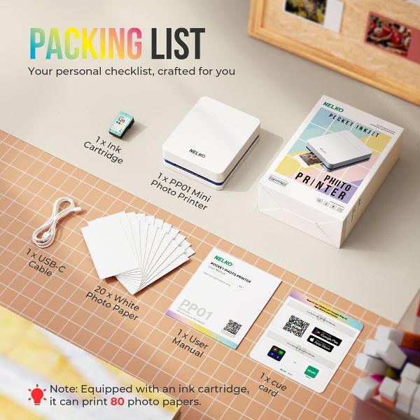 PP01 mini photo printer: Print sticky-back photos instantly from your phone with Bluetooth and the editing app,Beige